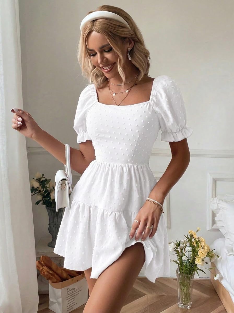 Narecte Summer Dresses for Women 2026,Tie Backless Swiss Dot Mini Dress,Ruffle Hem Flowy Casual Dresses