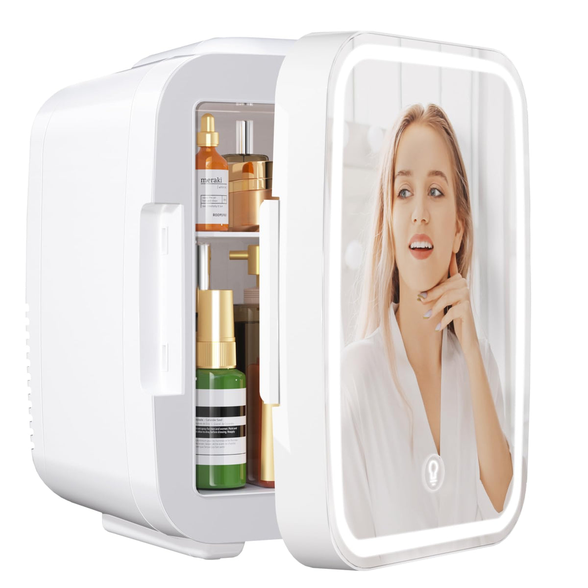 YASHE Mini Fridge, 4 Liter/6 Can Mini Makeup Fridge, 110V AC/ 12V DC Portable Thermoelectric Cooler&Warmer for Skincare, Drink, Cosmetic, Medicine, Small fridge for Bedroom, Office, Dorm, Car, Black