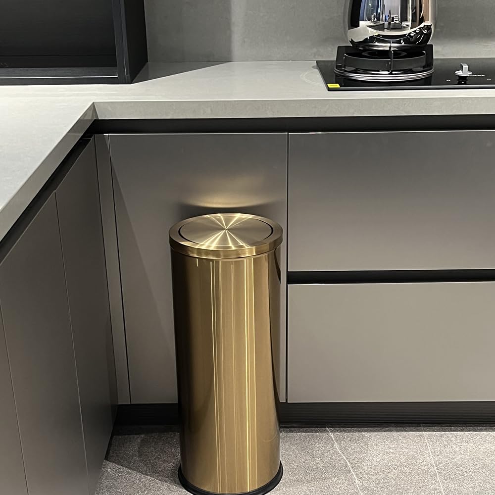 7.92 gallon/30L Kitchen Trash Can with Lid,Tall Slim,Elegant,Black,Brushed Stainless Steel Lgarbage Can for Office,Hotel,Kitchen (30Lblack)