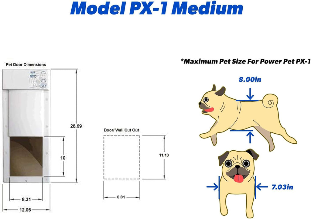 Power Pet Automatic Electronic Pet Door by High Tech Pet - Pet Operated Dog Door, High Security, Air Tight, for Medium Dogs up to 30 lbs. (8¼" X 10" Pet Opening), Door Mount, Easy Install - PX1-Medium