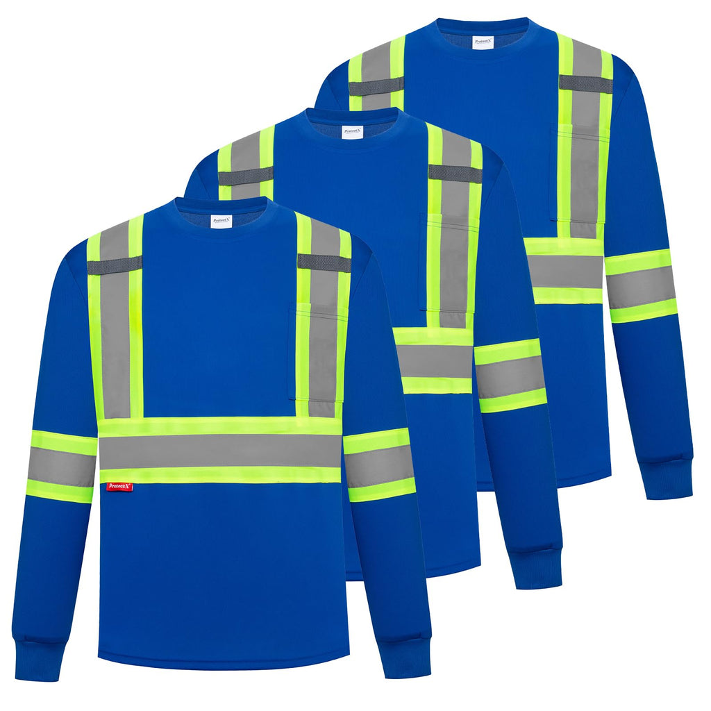 ProtectX High Visibility Long Sleeve Shirts Reflective Hi Vis Safety Shirt for Men Women Class 2-3 Construction Shirt 1 Pack