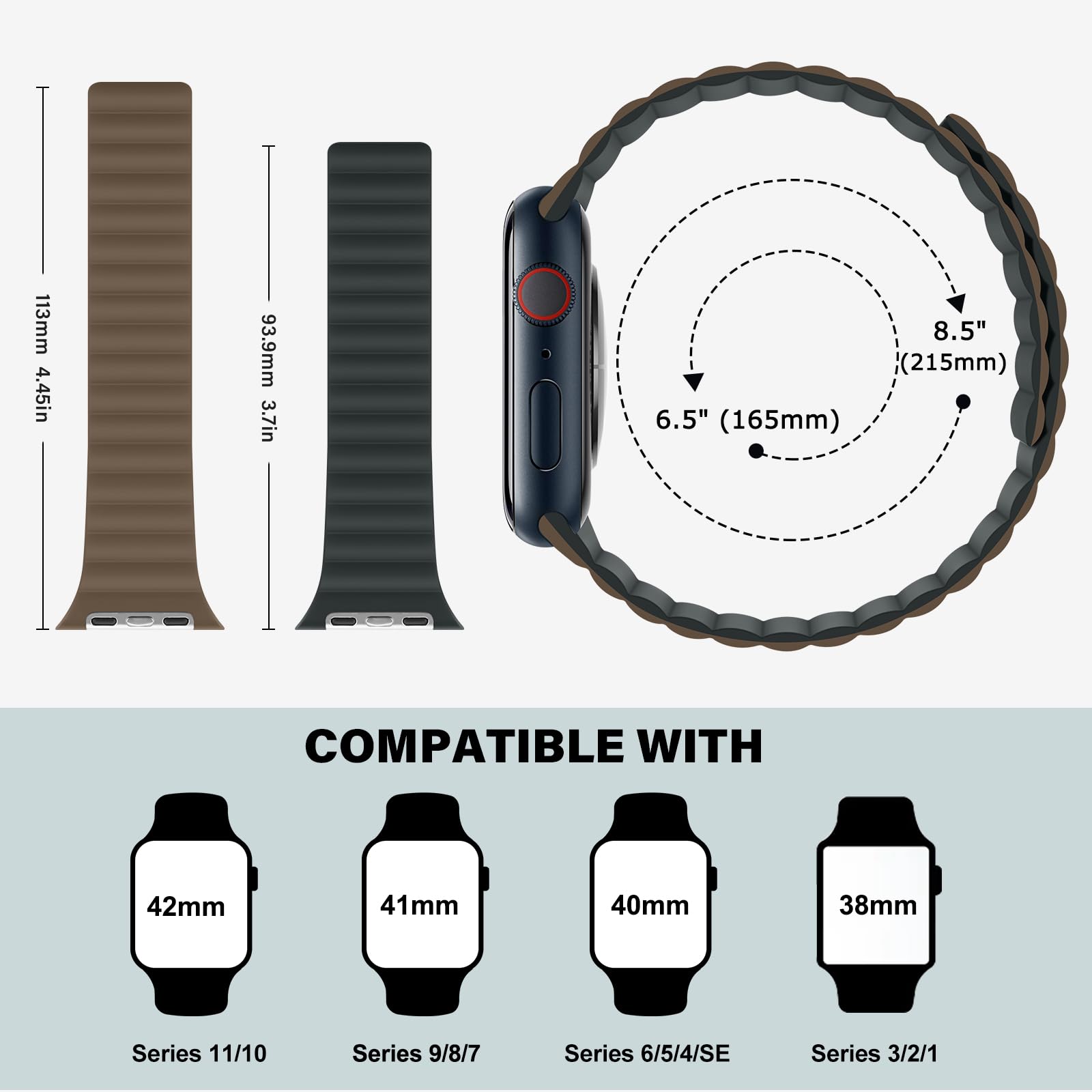 Bisikor Compatible with Apple Watch Band 49 46 45 44 42 41 40 38mm, Double Sided Wearable Silicone Magnetic Strap for iWatch Ultra SE Series 11 10 9 8 7 6 5 4 3 2 1 (38/40/41/42, Beige/Gray)