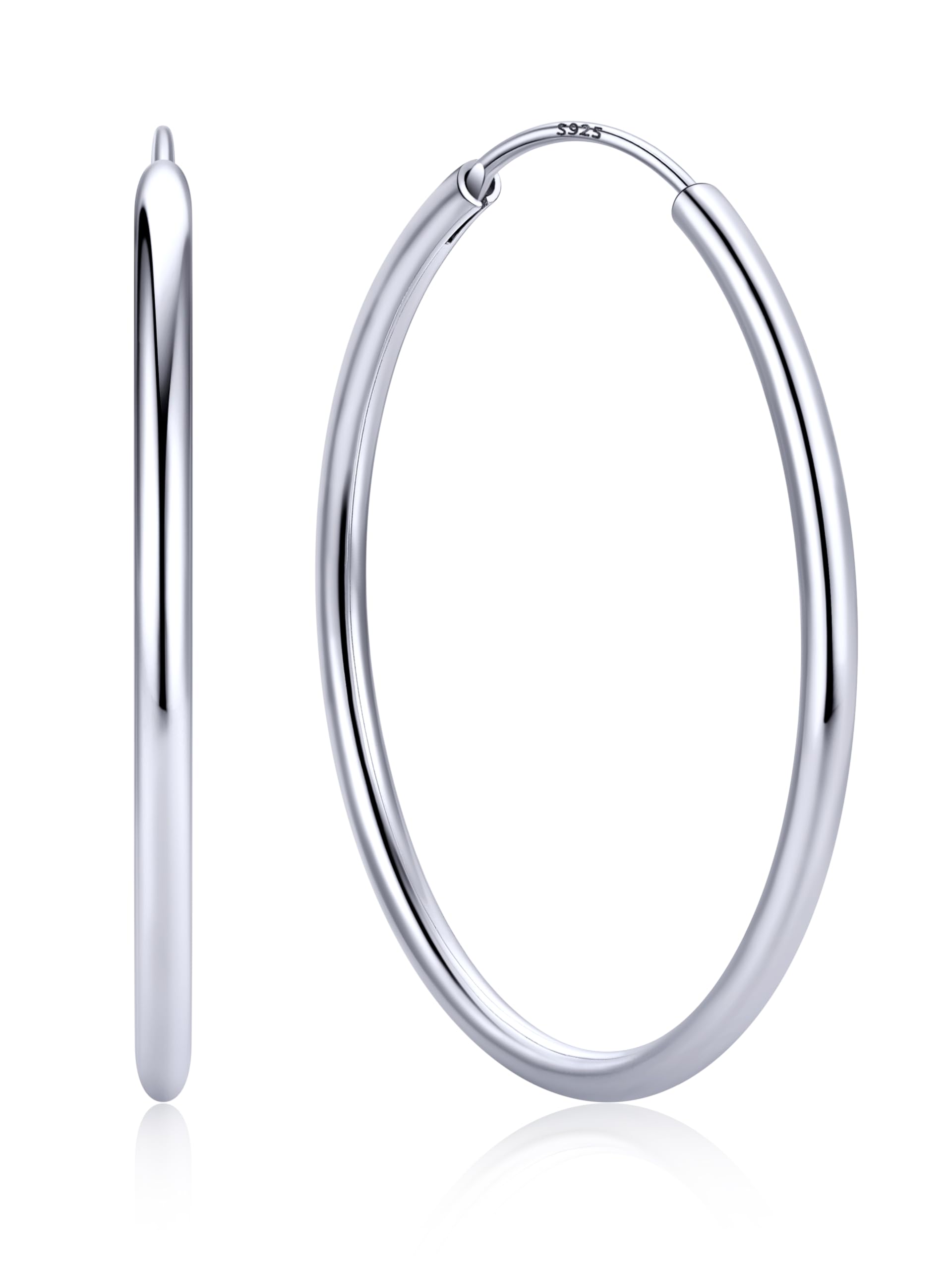 ChicSilver 925 Sterling Silver Hoop Earrings for Women Hypoallergenic, Lightweight Large Gold Plated Silver Hoop Earrings, Endless Hoops Earring 20/30/40/50/60/70MM