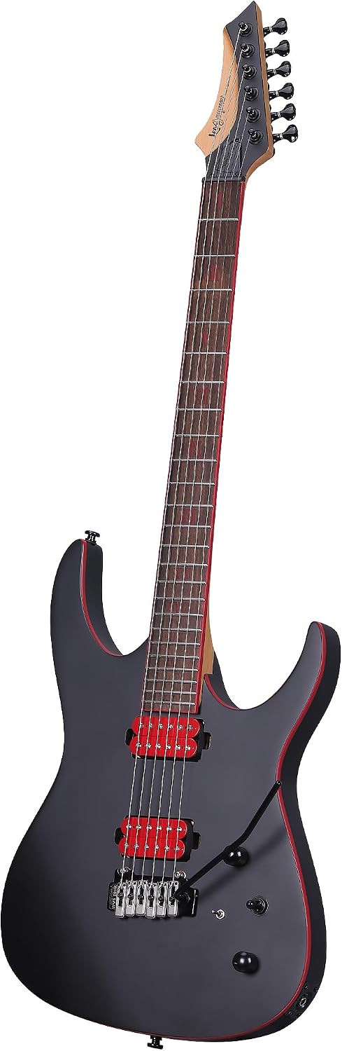 Leo Jaymz Tempest 6-String Electric Guitar, Reverse Headstock, Mahogany Body,Alnico V Pickups, Roasted Maple Neck, Rosewood Fretboard, Locking Tuners, 2-Point Tremolo Bridge (Tempest Matte Black)