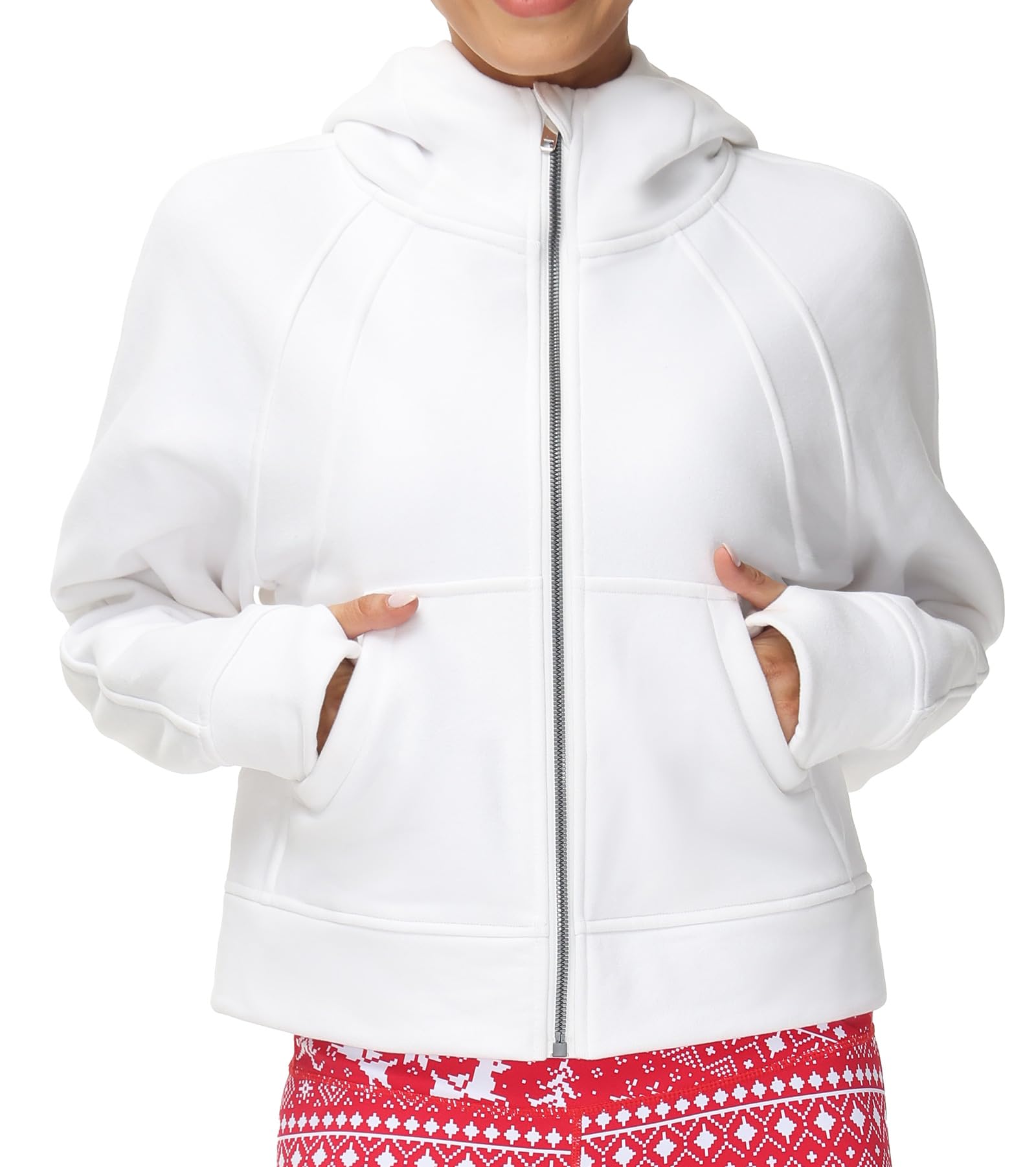 THE GYM PEOPLE Women's Full-Zip Up Hoodies Jacket Fleece Workout Crop Tops Sweatshirts with Pockets Thumb Hole
