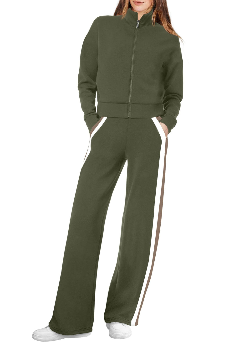 XIEERDUO Lounge Sets for Women 2025 Sweatsuit 2 Piece Outfits Sweatshirt Wide Leg Sweatpant Tracksuit Matching Set