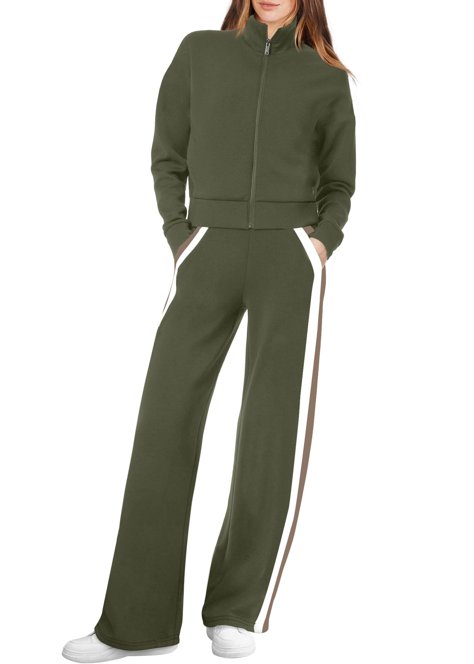 XIEERDUO Lounge Sets for Women 2025 Sweatsuit 2 Piece Outfits Sweatshirt Wide Leg Sweatpant Tracksuit Matching Set