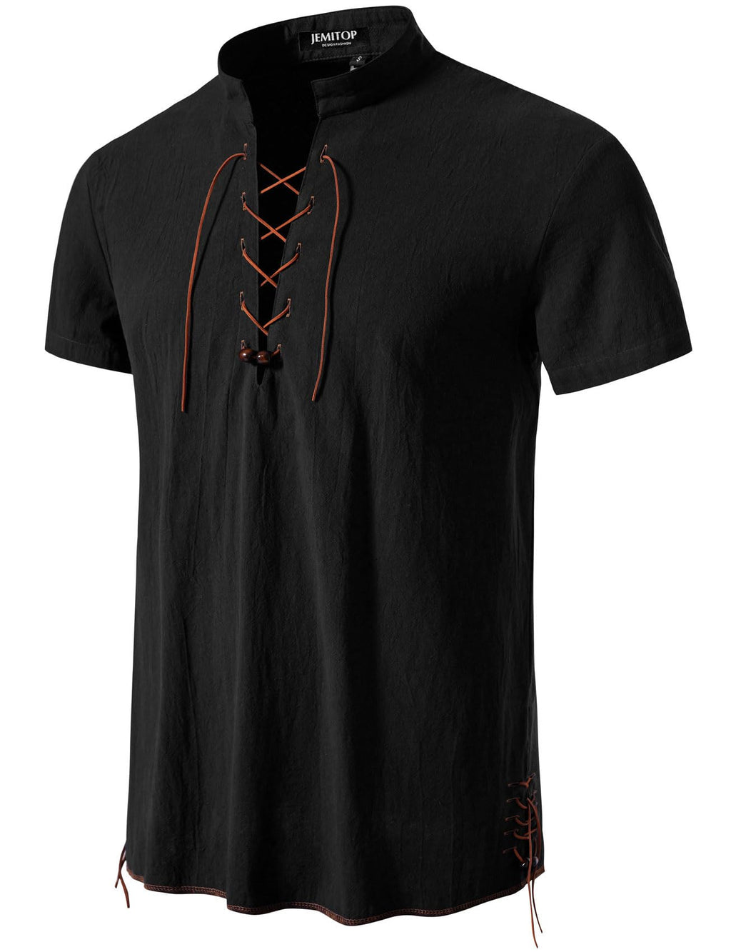 JEMITOP Men's Pure Cotton Vintage Short Sleeve Lace Up Shirts for Renaissance Pirate Viking Medieval Costume