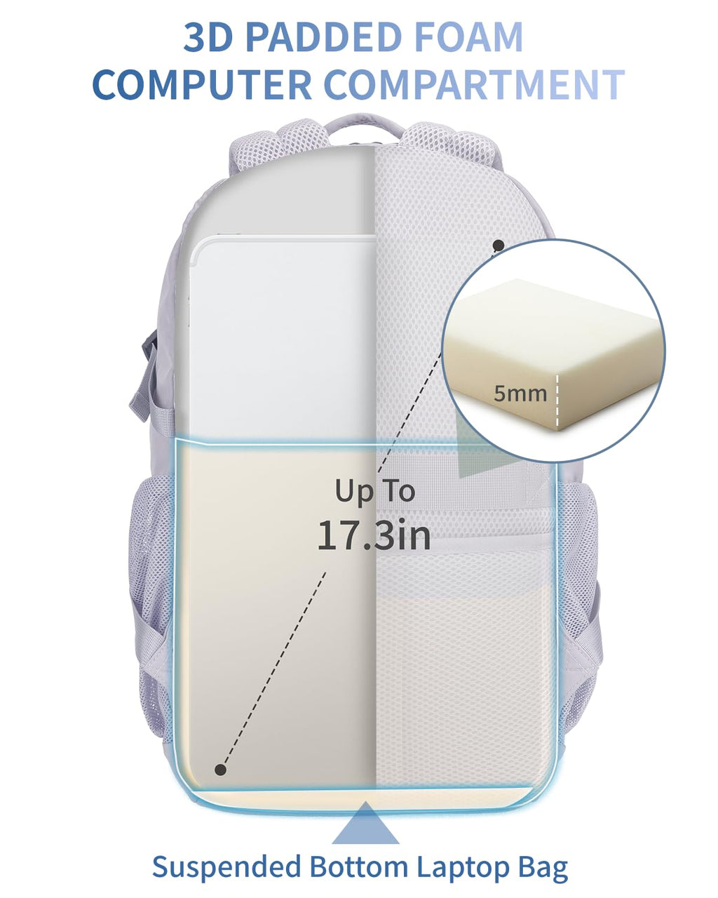 ECOHUB Travel Backpack for Women, 17.3 inch Suspended Laptop Backpack, Fashion Slim Water-Resistant College Computer Bookbag, 28L Personal Item Bag with 12 Pockets for Causal, Work, Beige