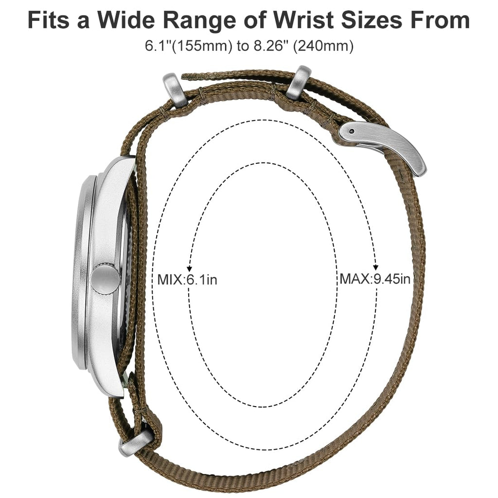 GOLDEN HOUR Men's Nylon Slip-Thru Strap Watch with Military Time Easy Read Dial Glowing Hands