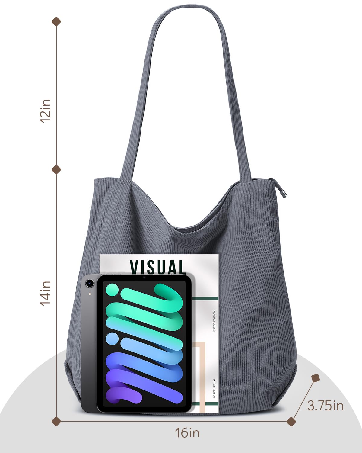 Iioscre Corduroy Tote Bag for Women,Hobo HandBags with Zipper,Large Capacity Casual Shoulder Handbags with Inner Pockets