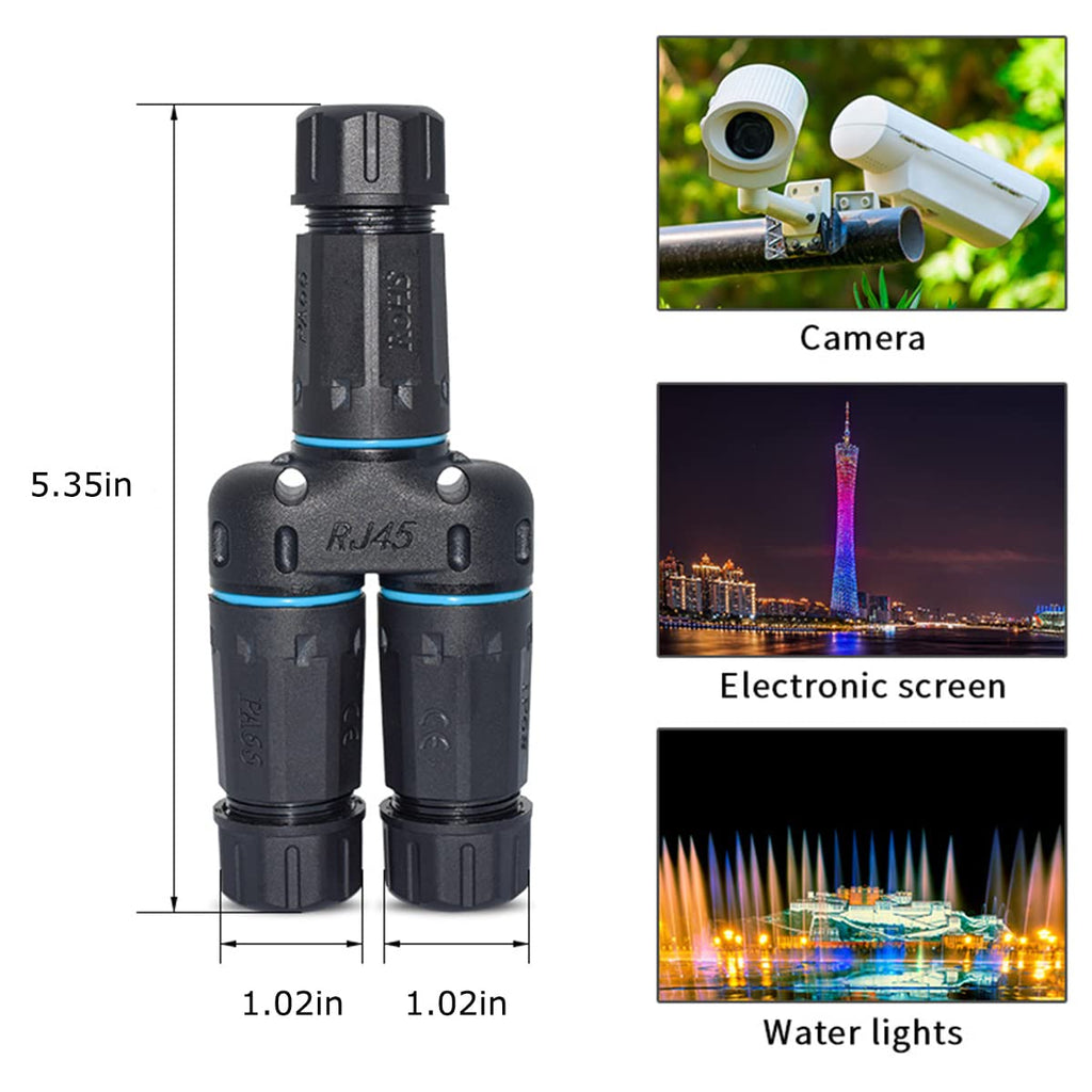 ZUZONG IP68 Waterproof RJ45 Coupler Splitter, Waterproof Ethernet Coupler 1 in 2 Out Splitter IP68 Ethernet Outdoor LAN Cable Connector for Cat5/Cat5e/Cat6/Cat7/Cat8 Ethernet Cable (1 Pair Female)