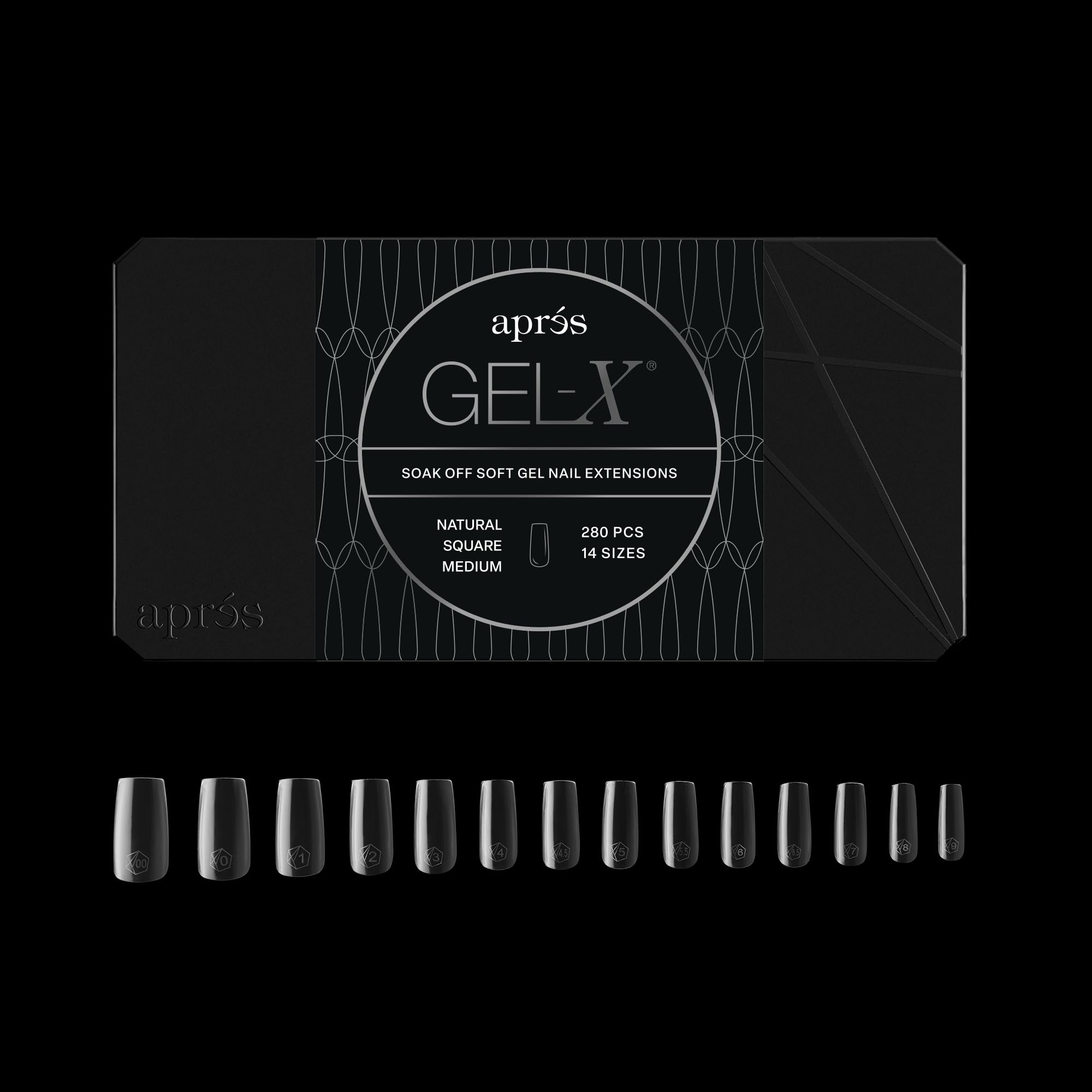 Aprés Gel-X® Square Box of Nail Tips | 280 Gel-X Tips, Soft Tips, 14 Sizes 00-9 | Half-sizes Included (Natural Square Medium, 280 Count)