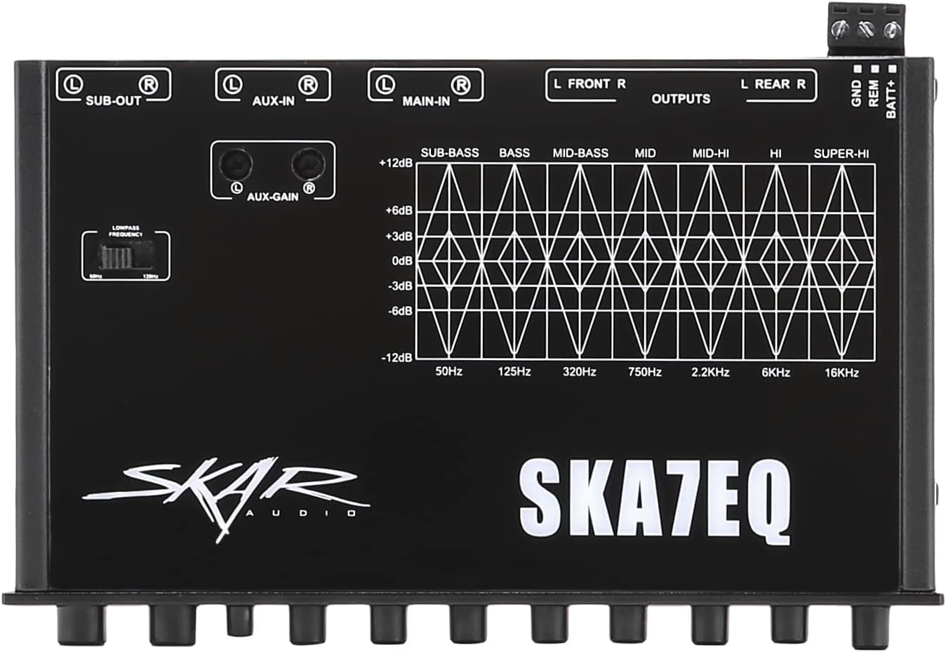 Skar Audio SKA7EQ 7 Band 1/2 DIN Pre-Amp Car Audio Graphic Equalizer with Aux Input and High Voltage RCA Outputs