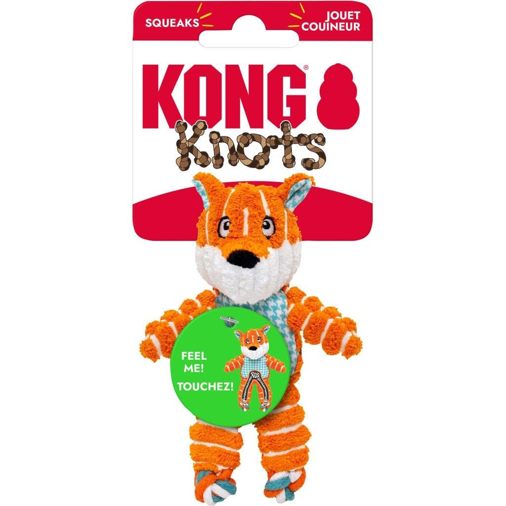 KONG Floppy Knots - Durable No‑Stuffing Squeaky Rope & Plush Dog Toy - for Teething, Playing (Bunny, Small/Medium)