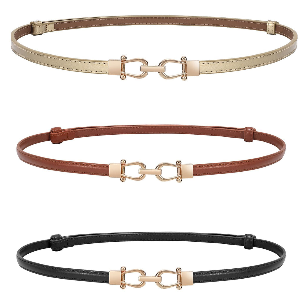 WERFORU Women Classic Leather Belt With Square Gold Silver Buckle For Jeans Pants