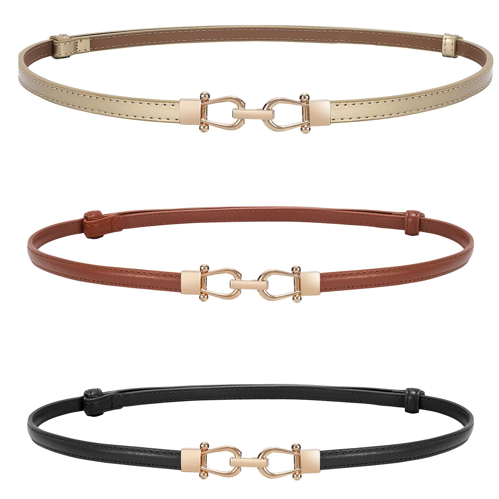 WERFORU Women Classic Leather Belt With Square Gold Silver Buckle For Jeans Pants
