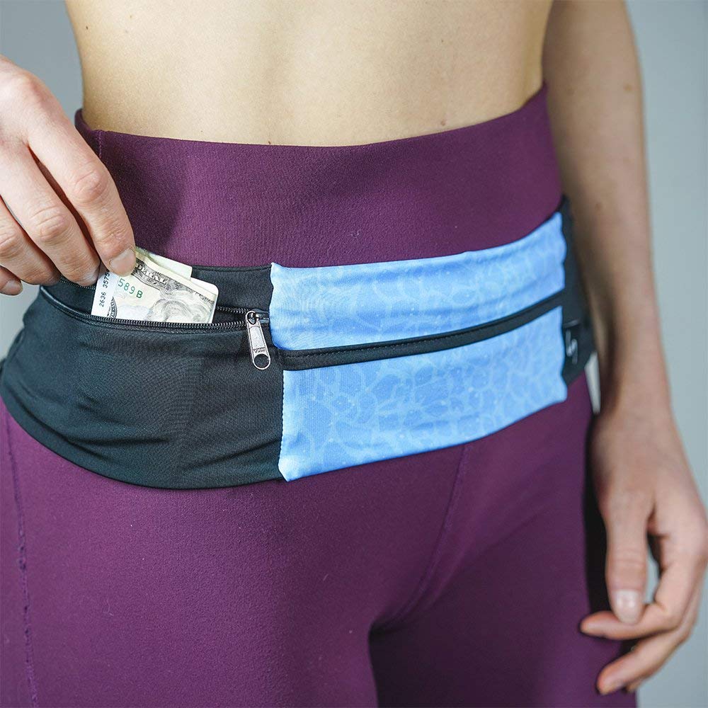 3 Pocket Adjustable Running Belt Waist Pack, Fanny Pack For Working Out With Sweat Resistant Backing, Holds All iPhone Models (Black/Black, X-Small)