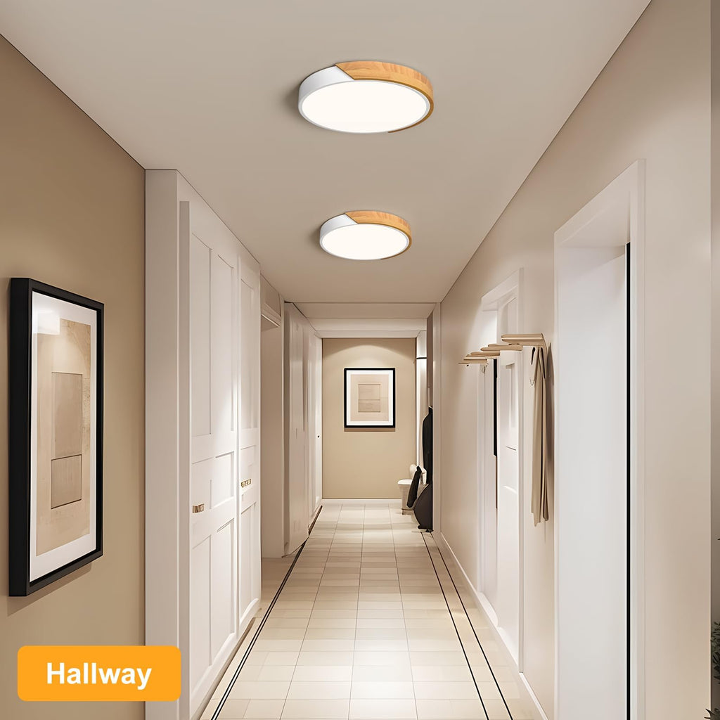 Modern LED Ceiling Light, Minimalist Wood Dimmable Flush Mount Ceiling Light Fixture, Round 5CCT Lighting Lamp with Acrylic Lampshade for Bedroom Hallway Kitchen Laundry, Black 11.8"