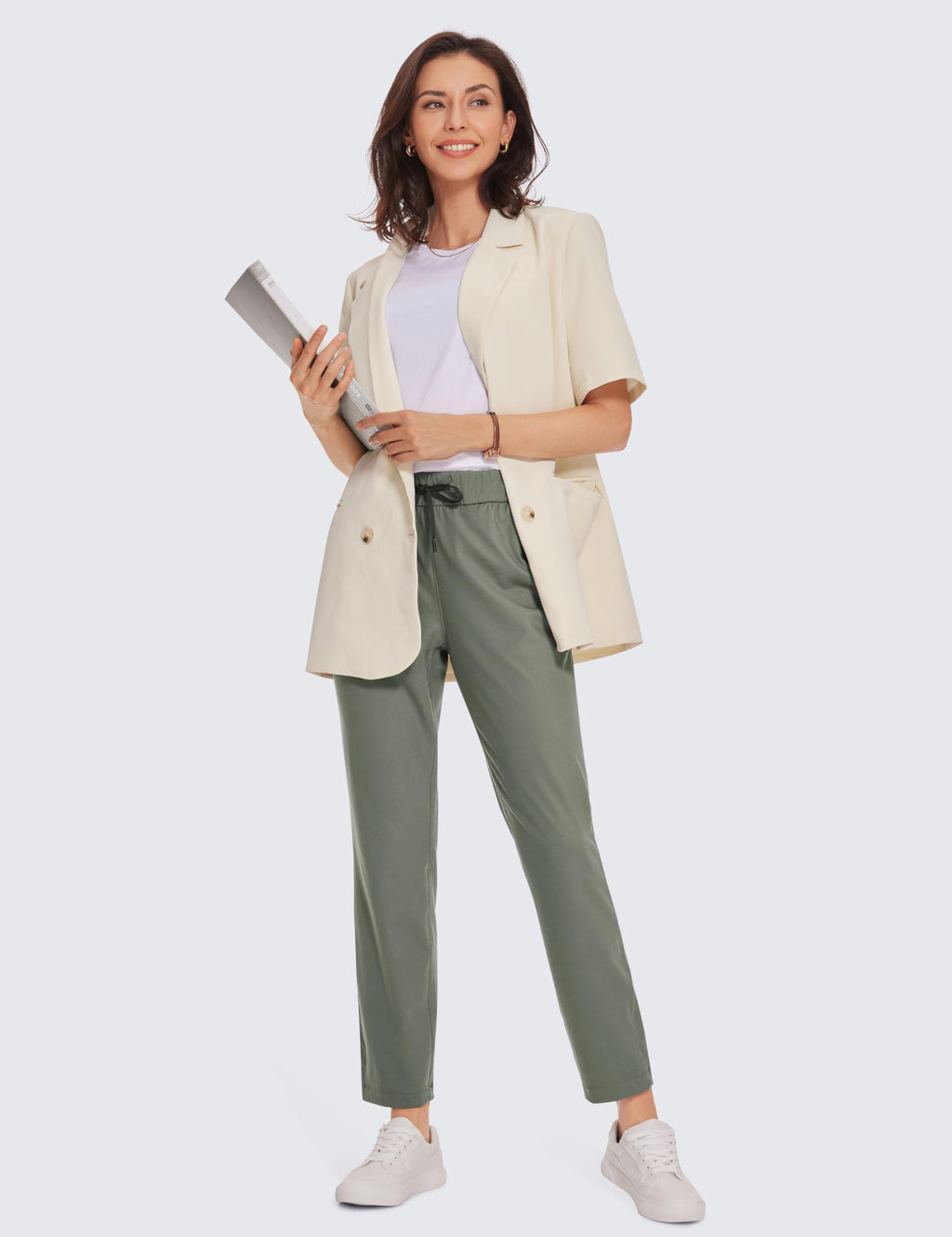 CRZ YOGA 4-Way Stretch Ankle Golf Pants for Women 27" - Casual Dress Work 7/8 Sweatpants with Pockets