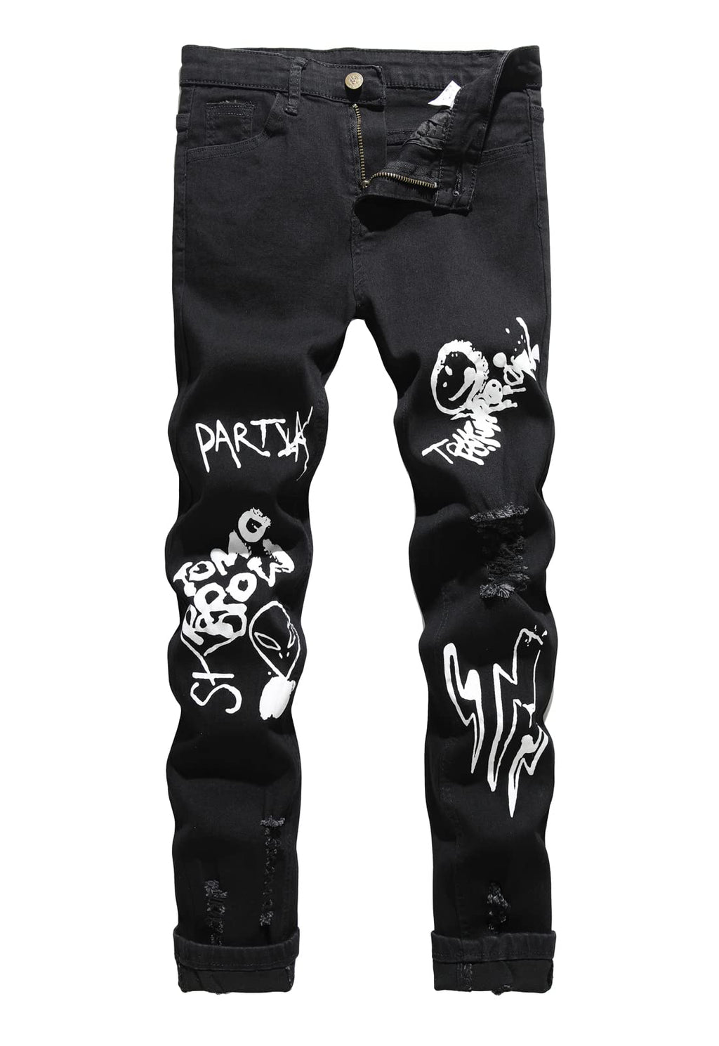 Boy's Skinny Fit Ripped Destroyed Distressed Stretch Slim Jeans Pants
