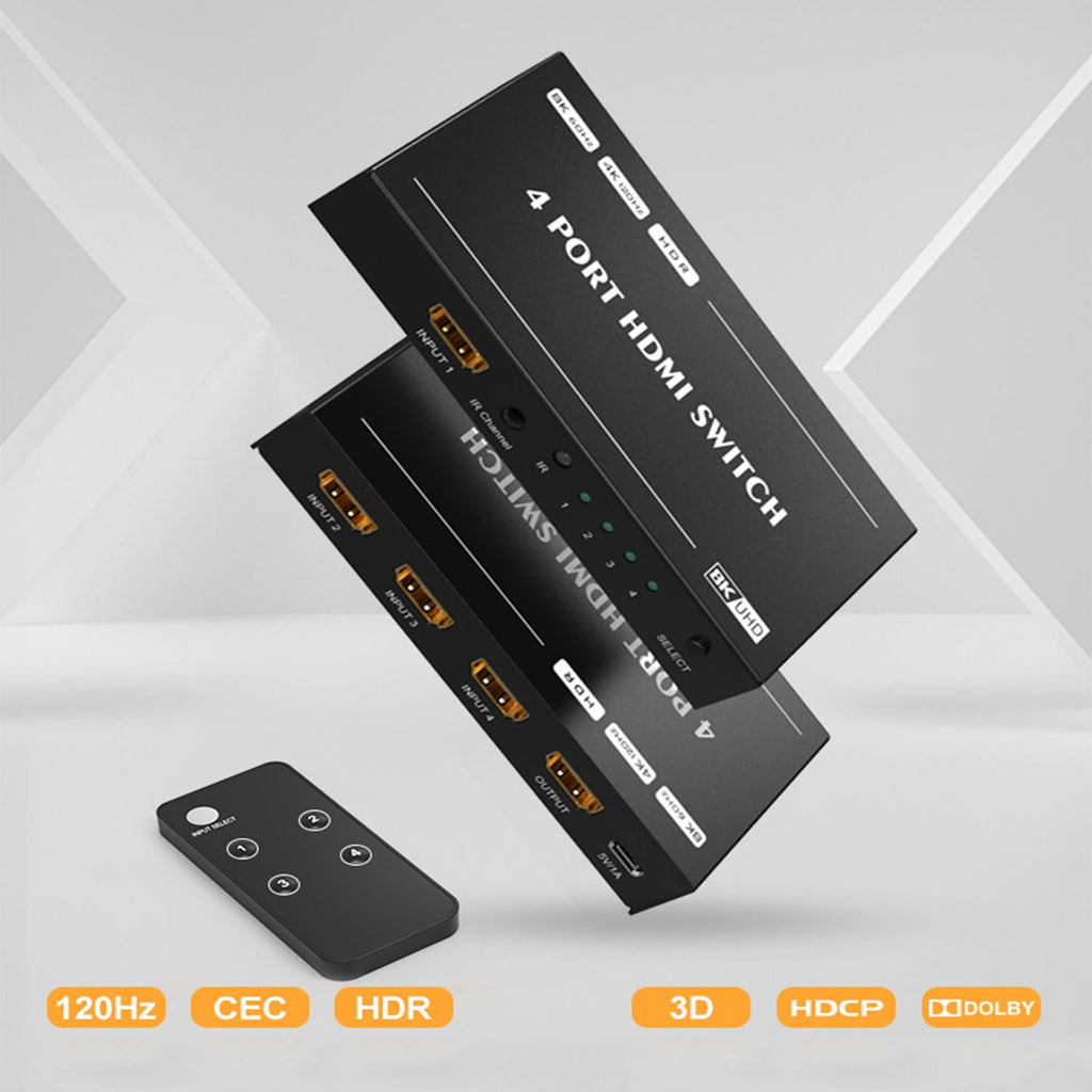 HDMI 2.1 Bi-Directional Switch Ultra HD 8K HDMI Switcher 2 in 1 Out/ 1 in 2 Out HDMI Switch Supports 8K@60Hz/ 4K@120Hz 48Gbps Compatible with Switch/Switch OLED PS5/4 Xbox Roku Apple TV Fire TV Stick