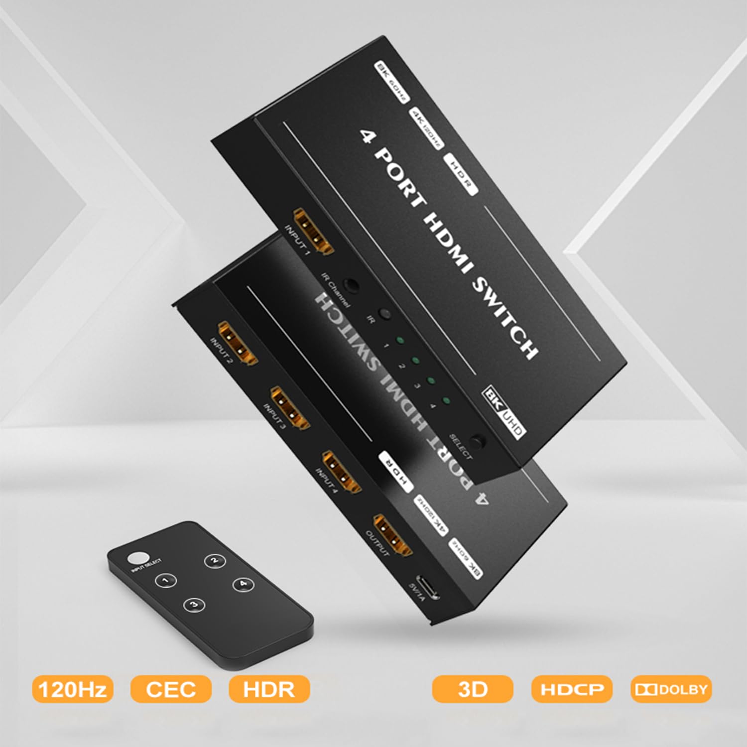 HDMI 2.1 Bi-Directional Switch Ultra HD 8K HDMI Switcher 2 in 1 Out/ 1 in 2 Out HDMI Switch Supports 8K@60Hz/ 4K@120Hz 48Gbps Compatible with Switch/Switch OLED PS5/4 Xbox Roku Apple TV Fire TV Stick
