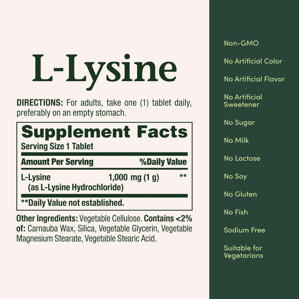 Nature's Bounty L-Lysine, 1000mg, 60 Tablets