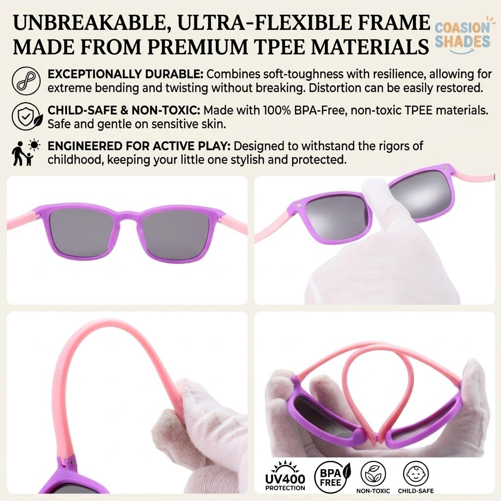 COASION Polarized Kids Sunglasses UV 400 Protection for Girls Boys Classic Retro Style Toddler Shades Age 3-12
