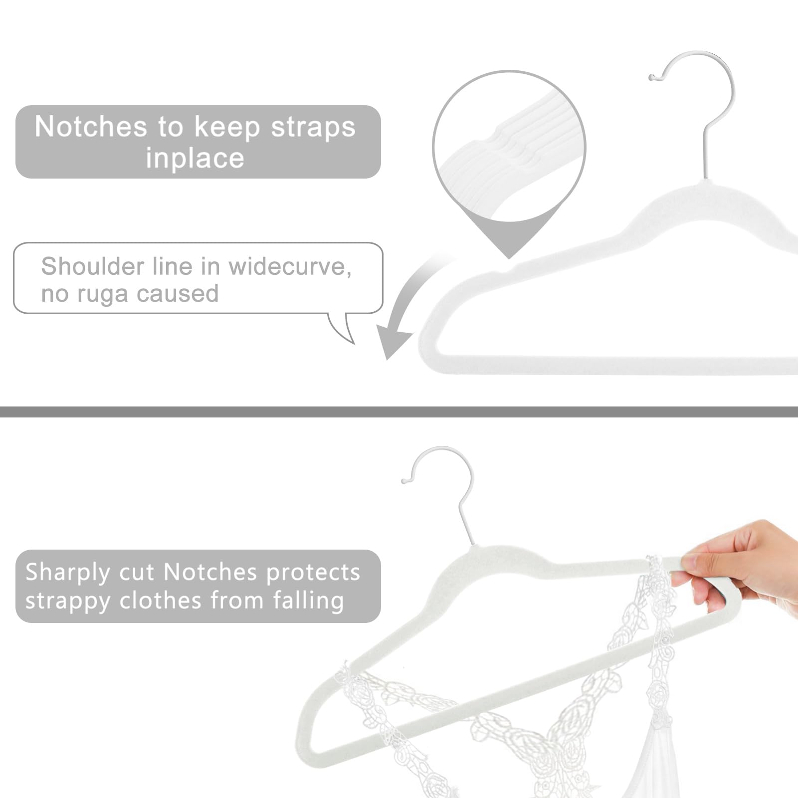 MIZGI Baby Velvet Hangers,Non-Slip Kids & Toddler Hangers,11.8 Inch Hangers for Baby Clothes,Pack of 50(Black/Black)