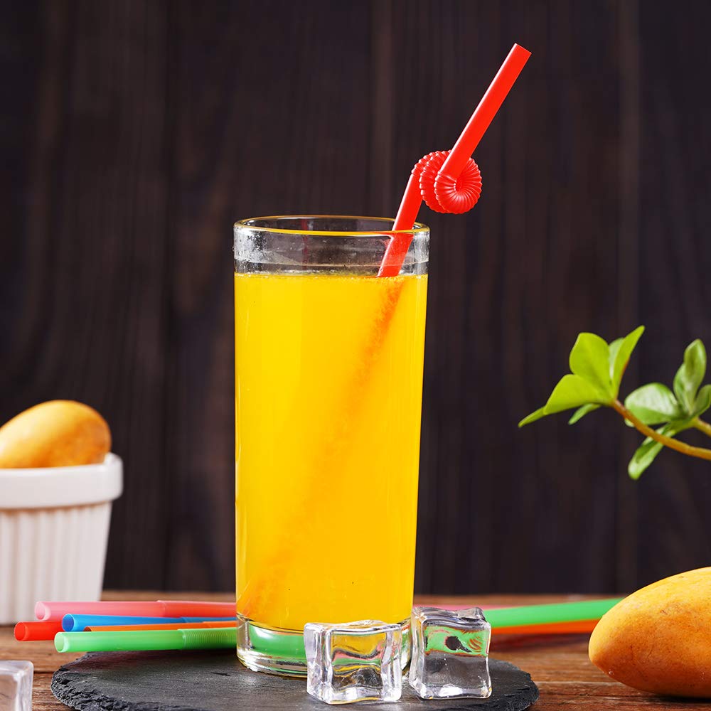 100 Pcs Colorful Plastic Long Flexible Straws.(0.23''diameter and 10.2"long)