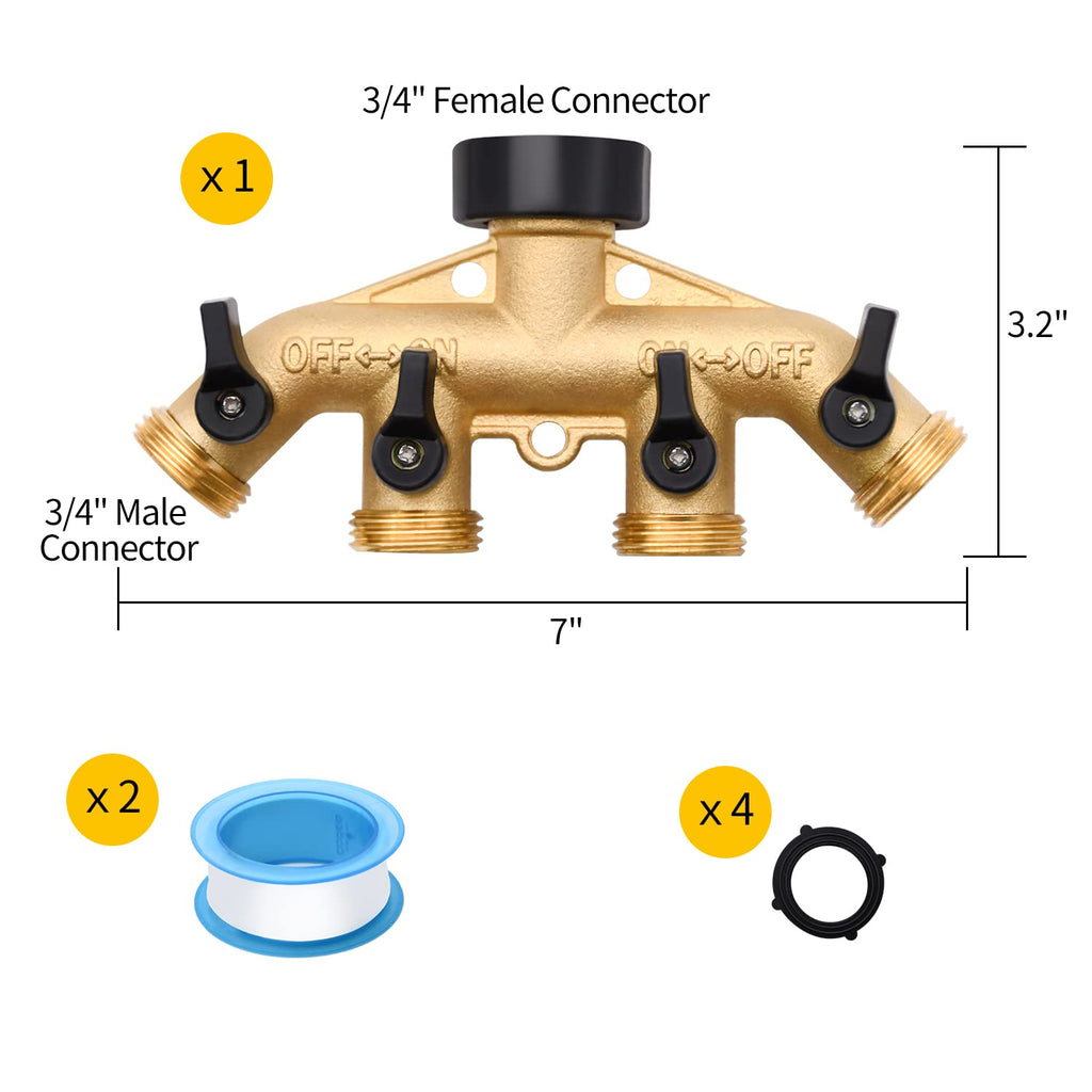 1/2/4 Pack 2 Way Hose Splitter, for 3/4" Hose Connector, with Rubber Washers & Tapes