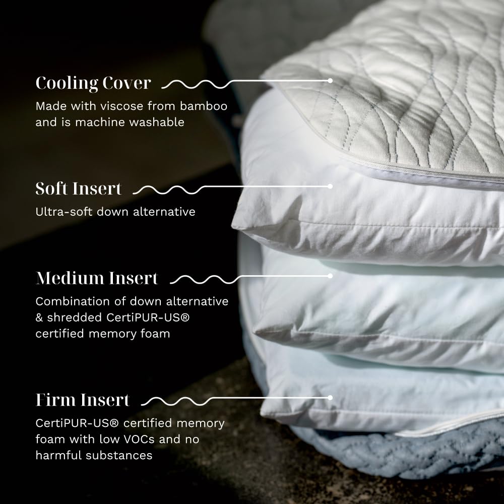 LUXOME LAYR Adjustable Firmness & Loft Pillow (2 Pack) - Completely Customizable - Memory Foam - Cooling Cover - Standard/Queen