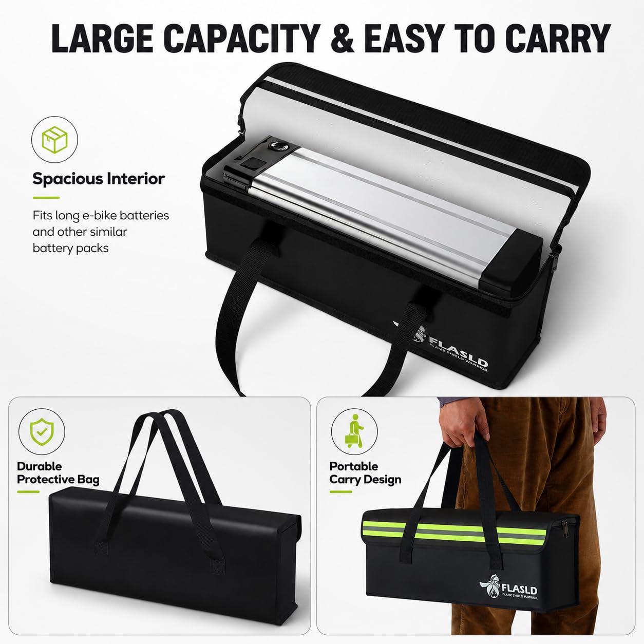 FLASLD Large Fireproof Lipo Bag for 100Ah Lithium Battery Storage and Charging, 14 x 7.8 x 9.5in Waterproof Box for Documents and Valuables