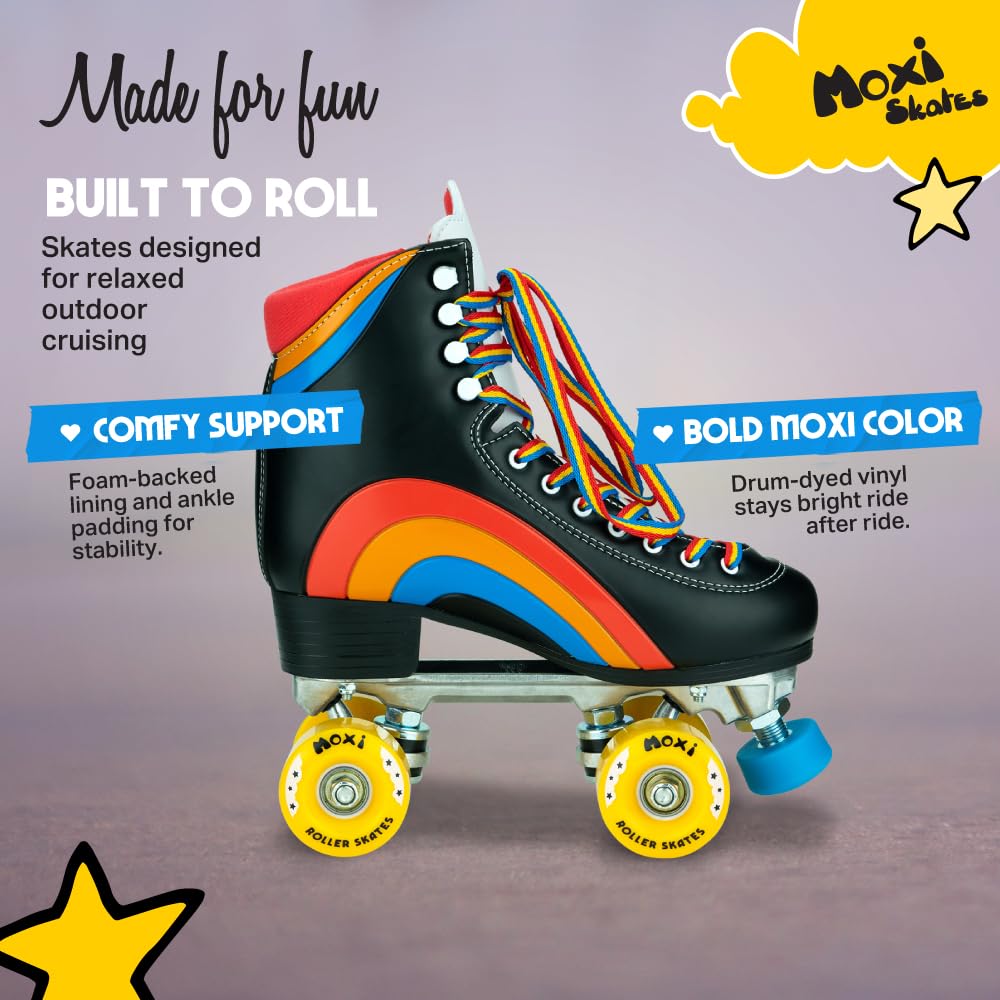 Moxi Rainbow Rider Roller Skates for Women - Beautiful, Durable, Supportive Rainbow Skates with Padded Lining, a Sturdy Plate, and Soft Outdoor Wheels
