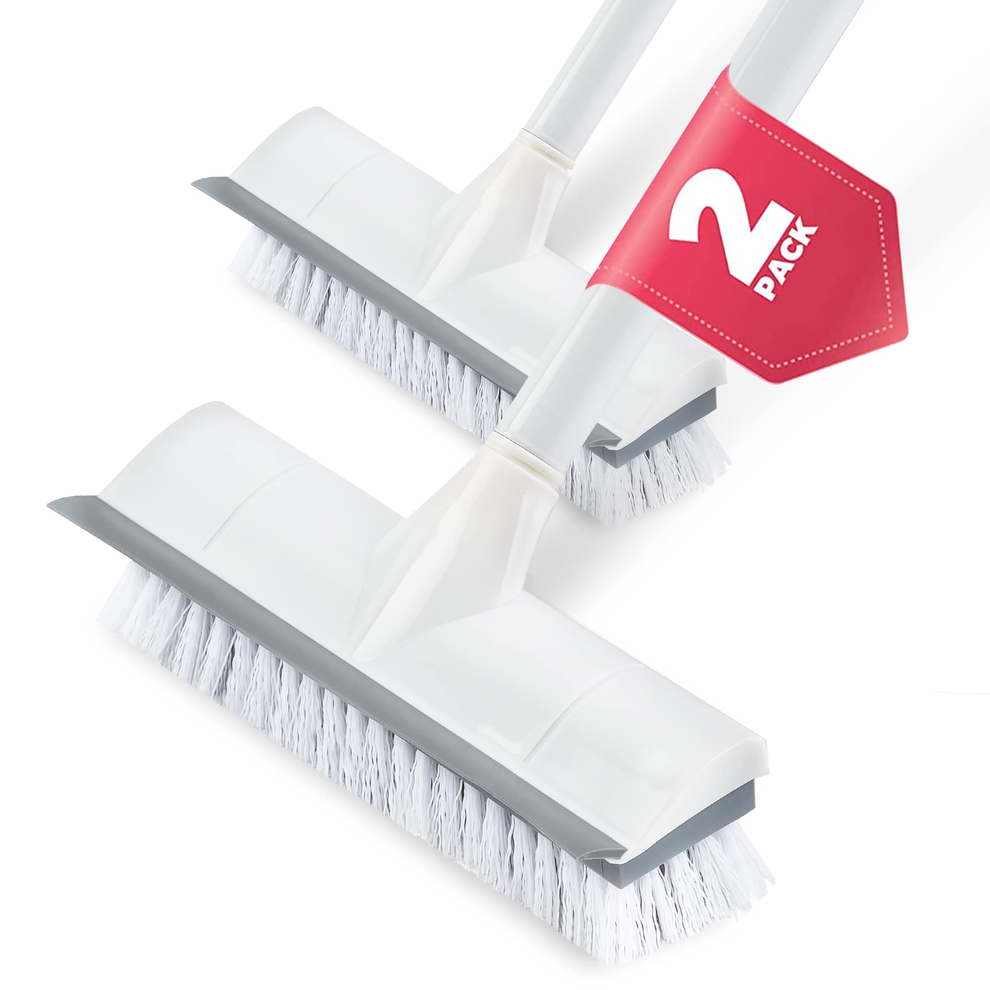 BOOMJOY Floor Scrub Brush with 57" Long Handle, 12" Wide Head, 2 in 1 Scrape and Brush, Stiff Bristle for Cleaning Bathroom, Patio, Kitchen, Tile, Wall and Deck