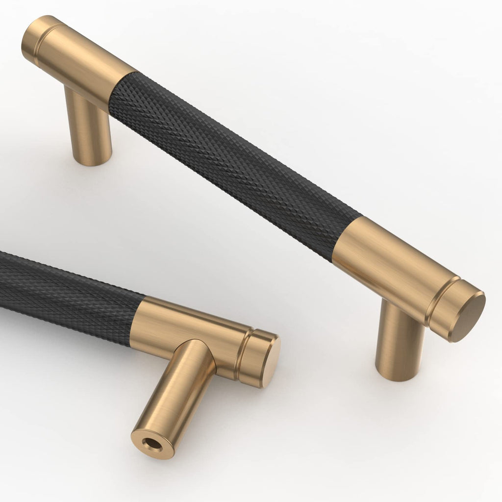 Asidrama 10 Pack 3 Inch(76mm) Matte Black and Champagne Bronze Cabinet Pulls Knurled Cabinet Handles Cupboard Handles Kitchen Cabinet Hardware for Cupboard Drawer Pulls