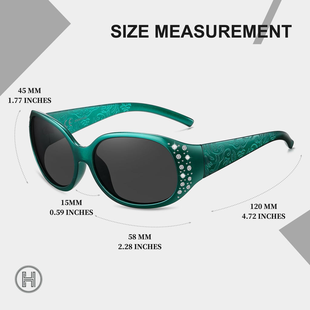 HAOLOTA Polarized Sunglasses for Women, Rhinestone Wrap Around Sunglasses with UV400 Protection