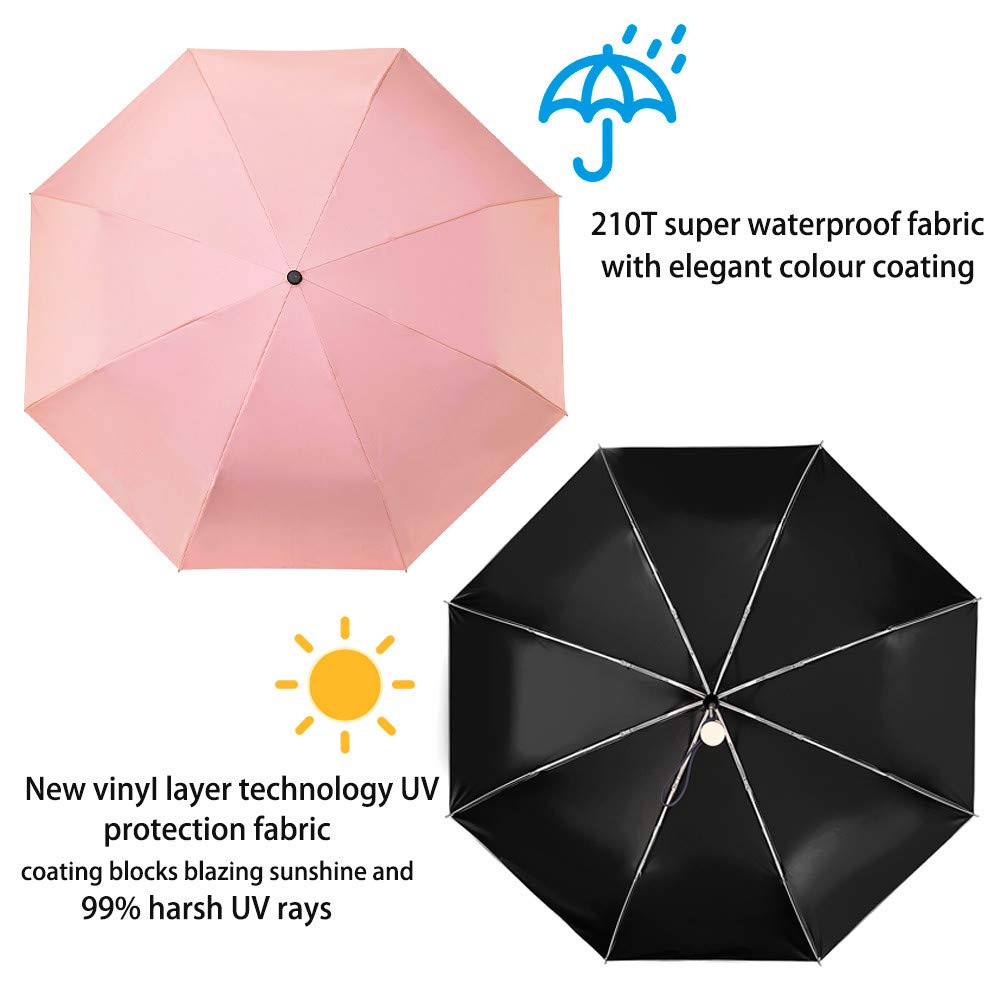 DBA FDJASGY Sun Umbrella Compact Folding Travel Umbrella Auto Open and Close for Windproof, Rainproof & 99.9% UV Protection Parasol with Black Anti-UV Coating
