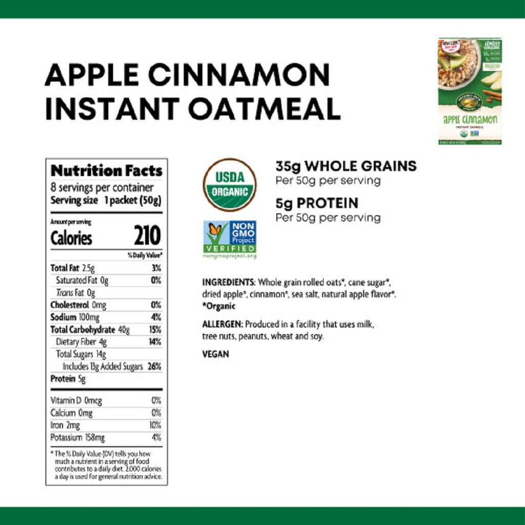 Natures Path, Oatmeal Pouches Apple Cinnamon Organic 8 Pack, 14 Ounce