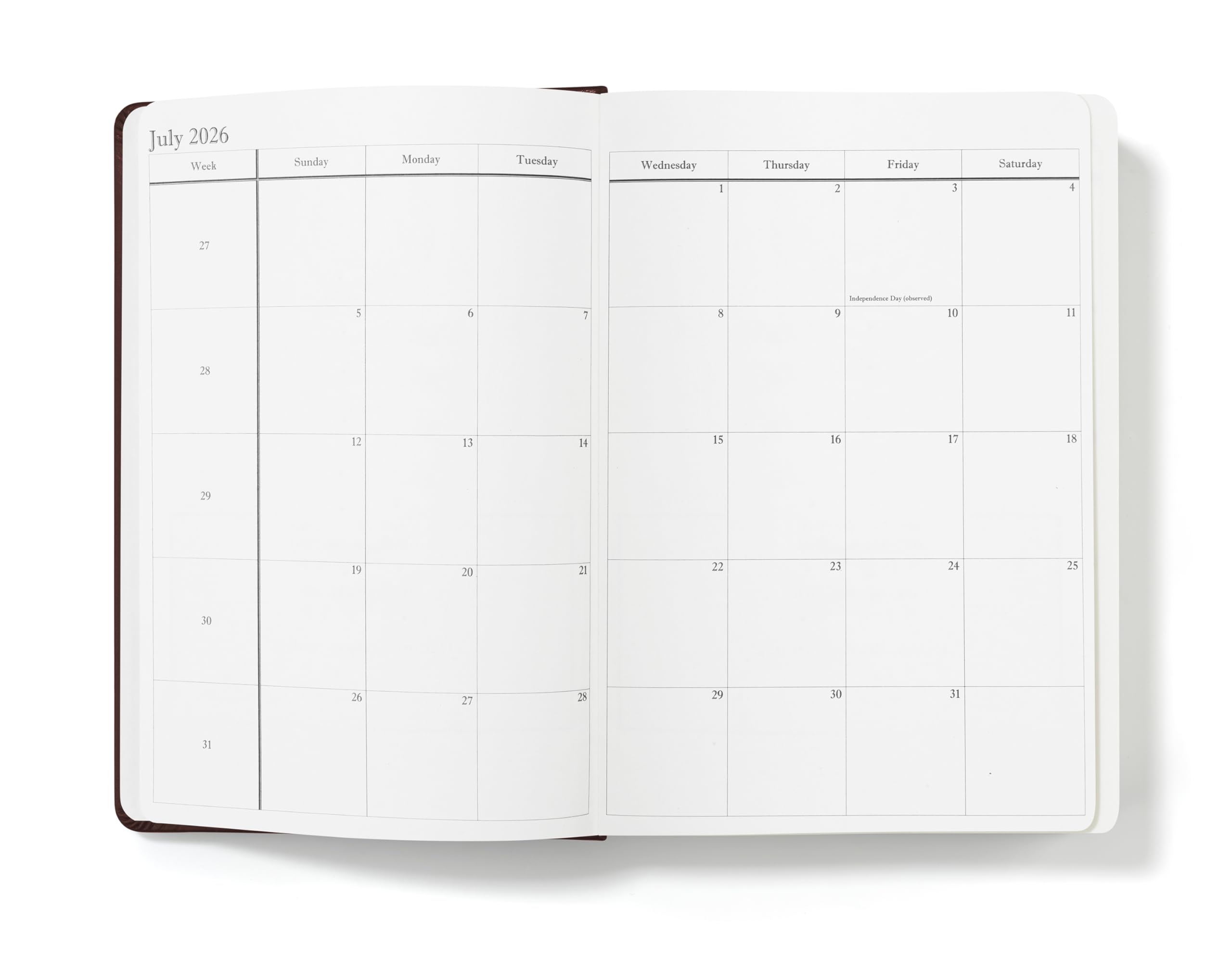 Wykeham's Executive 2026 Daily Journal Planner – US Public Holidays & Format – Customization Available (Brown, 6" x 4.5")