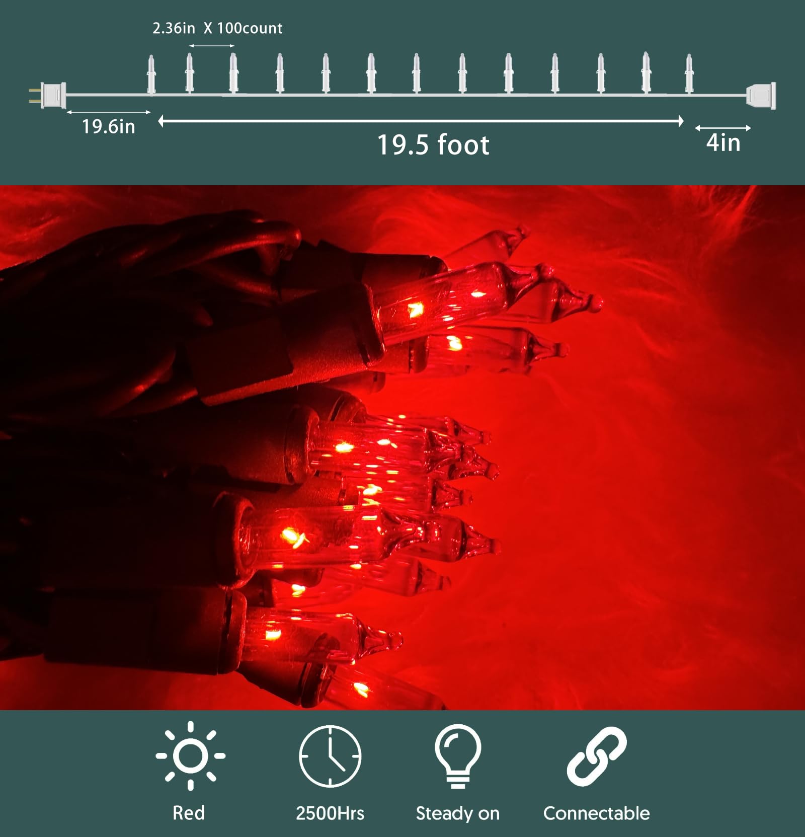 HISHINY Christmas Lights 100 Count Pink Christmas Tree String Lights with Green Wire for Outdoor Indoor Christmas Decorations Wedding Decorations Valentines Day Decor,UL Certified (21feet)