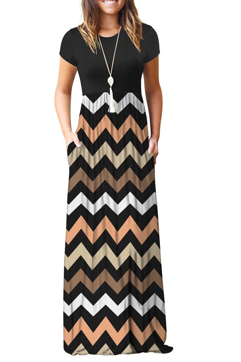MISFAY Women Short Sleeve Loose Plain Maxi Dresses Casual Long Dresses Pockets
