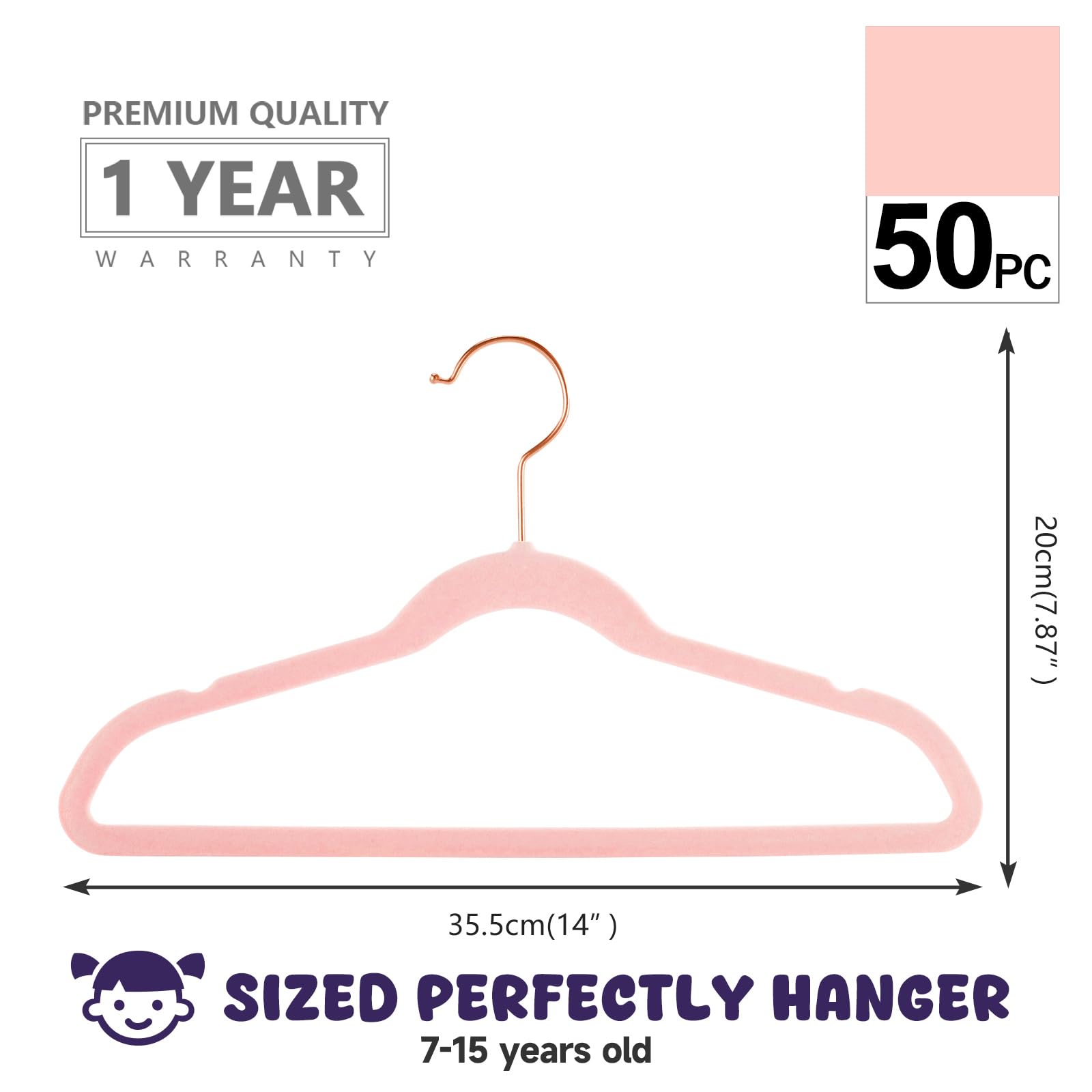 MIZGI Baby Velvet Hangers,Non-Slip Kids & Toddler Hangers,11.8 Inch Hangers for Baby Clothes,Pack of 50(Black/Black)