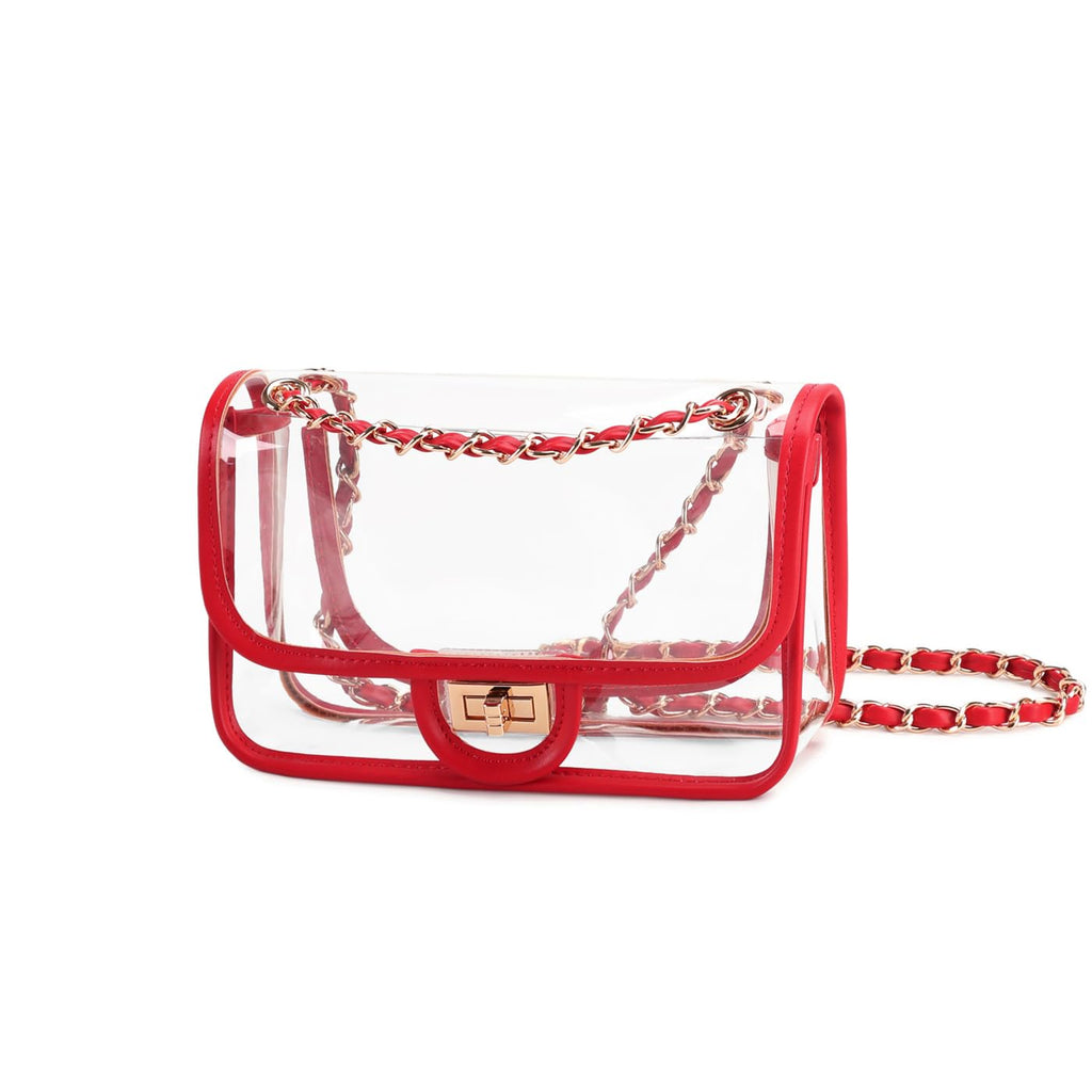 Womens PVC Clear Purse Handbag with Chain Stadium Approved Clear Bag See Through Bag for Working and Concert