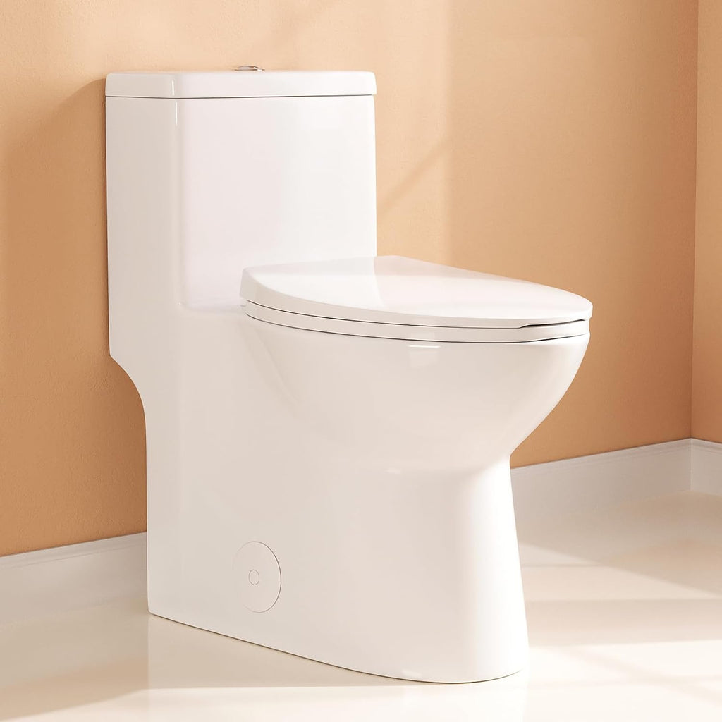 DeerValley Symmetry One Piece Toilet, Dual Flush 1.1/1.6 GPF Elongated Standard Toilet for Bathroom, Toilets with Comfortable Seat Height (Seat Included) (White)