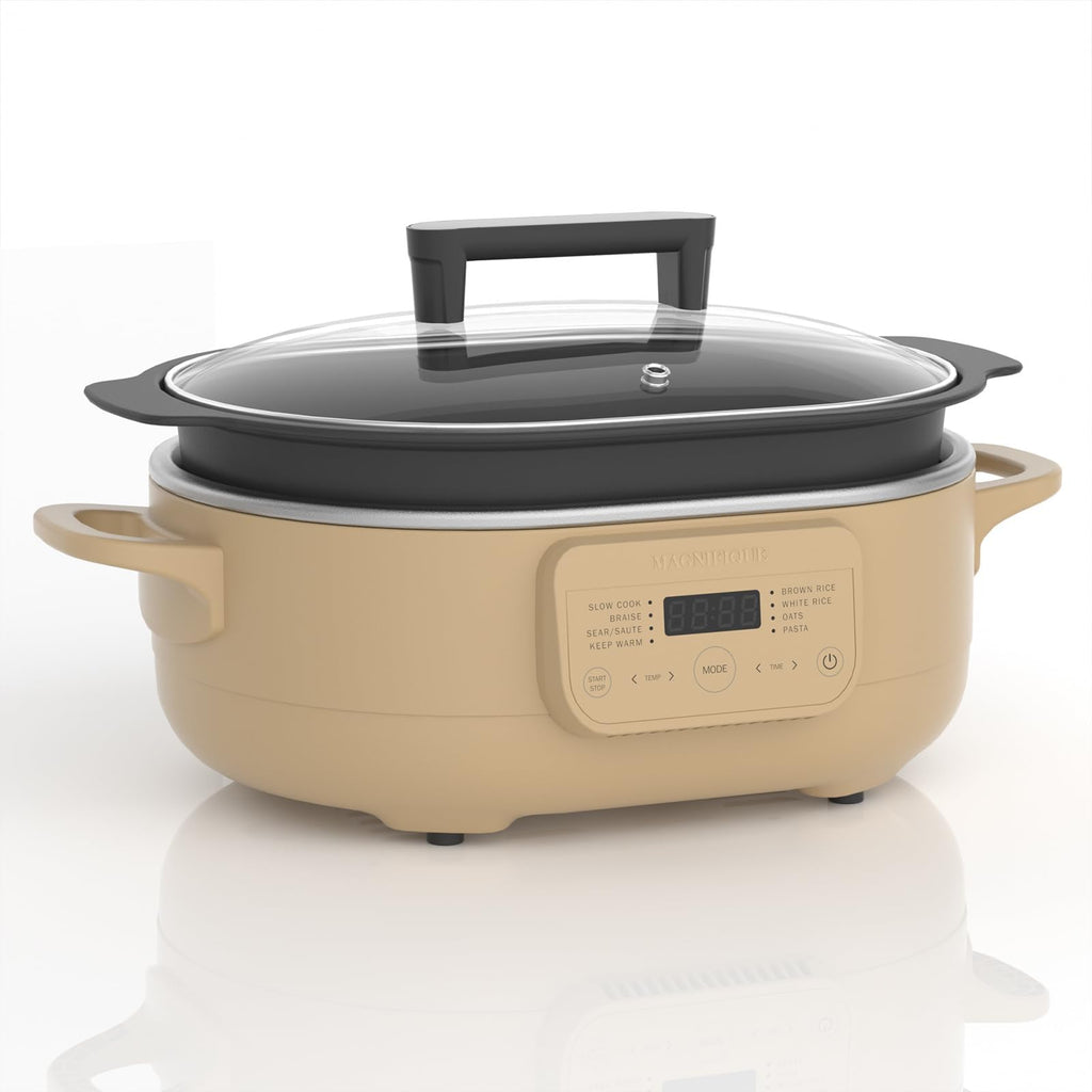 MAGNIFIQUE 6 Quart Multi-Cooker, with 8-in-1 Casserole Programmable Slow Cooker, Dutch Oven, Pasta, Nonstick, Oven Safe Pot to 500°F Brown Sugar