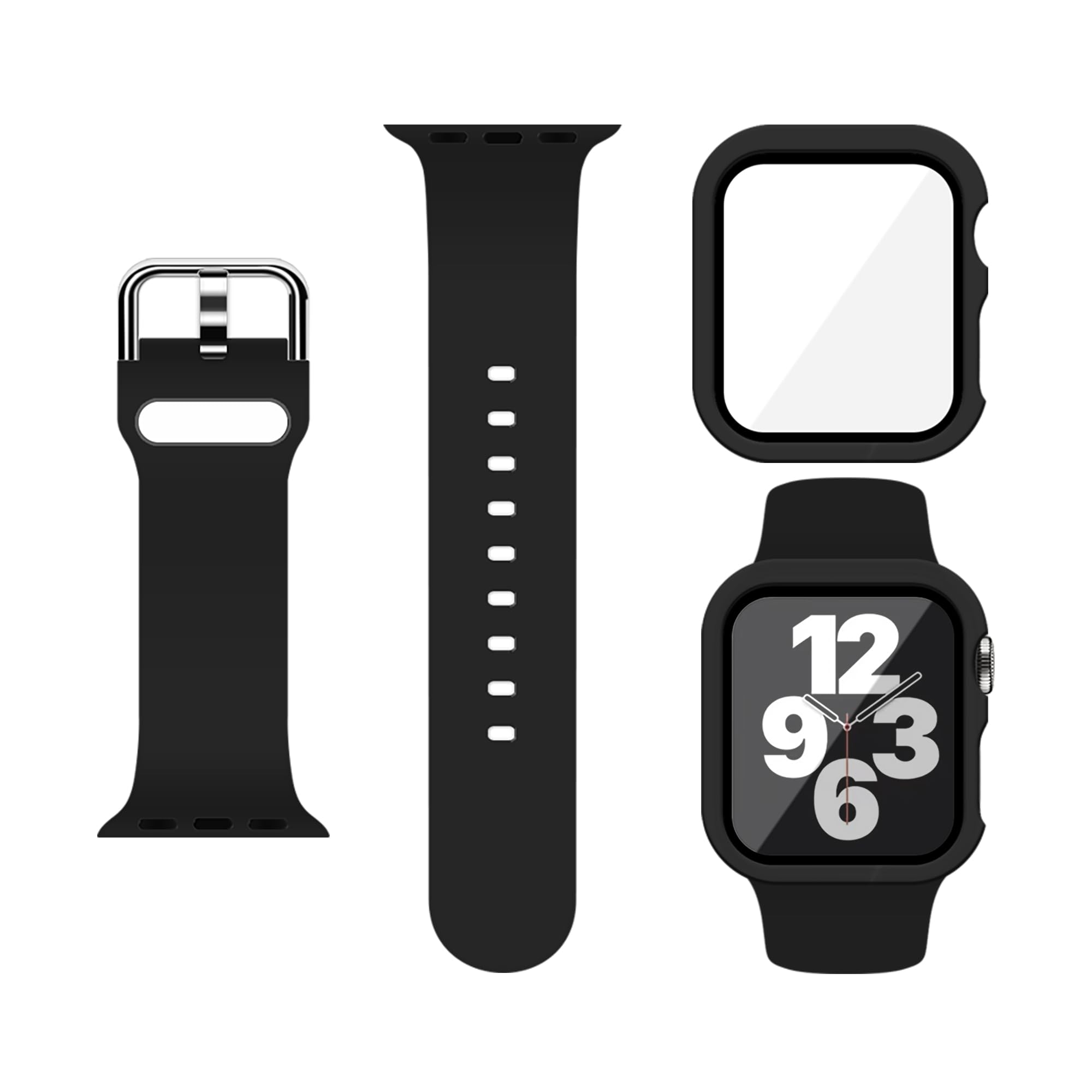 Silicone Sport Band and PC Case with Screen Protector for Apple Watch