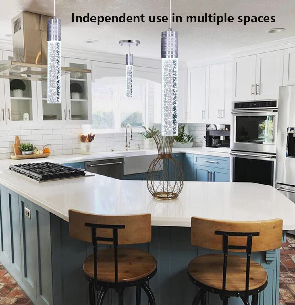 HAIXIANG Modern Kitchen Island Hanging Light Fixtures Crytstal Pendant Lighting for Kitchen Island Chrome Mini Chandelier with 6000K Daylight Bulb