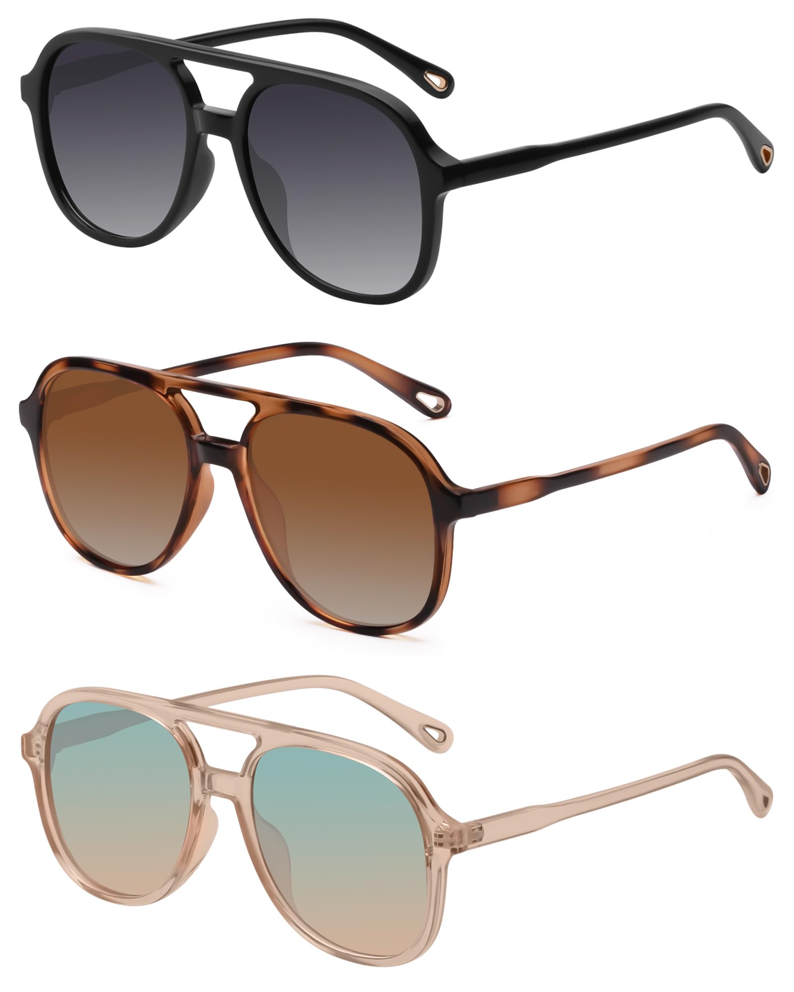 YDAOWKN Retro Square Aviator Sunglasses for Womens Mens Vintage 70s Double Bridge Sun Glasses